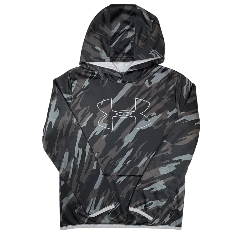 Under Armour Boys ColdGear Camo Hoodie Black Grey XL 18/20